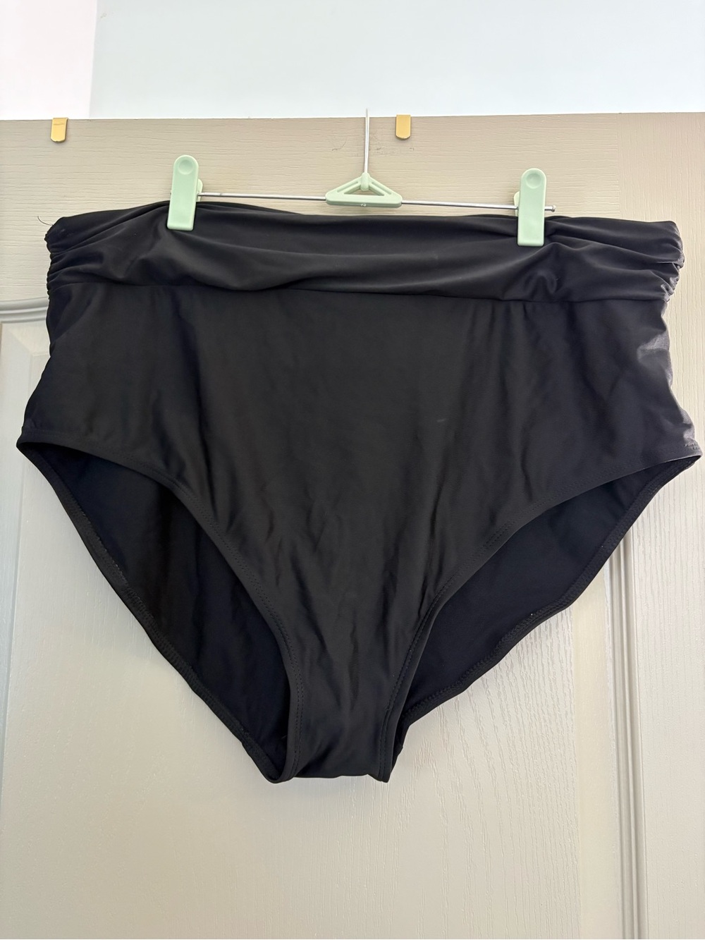High-Waist Black Bikini Bottom with Folded Waistband